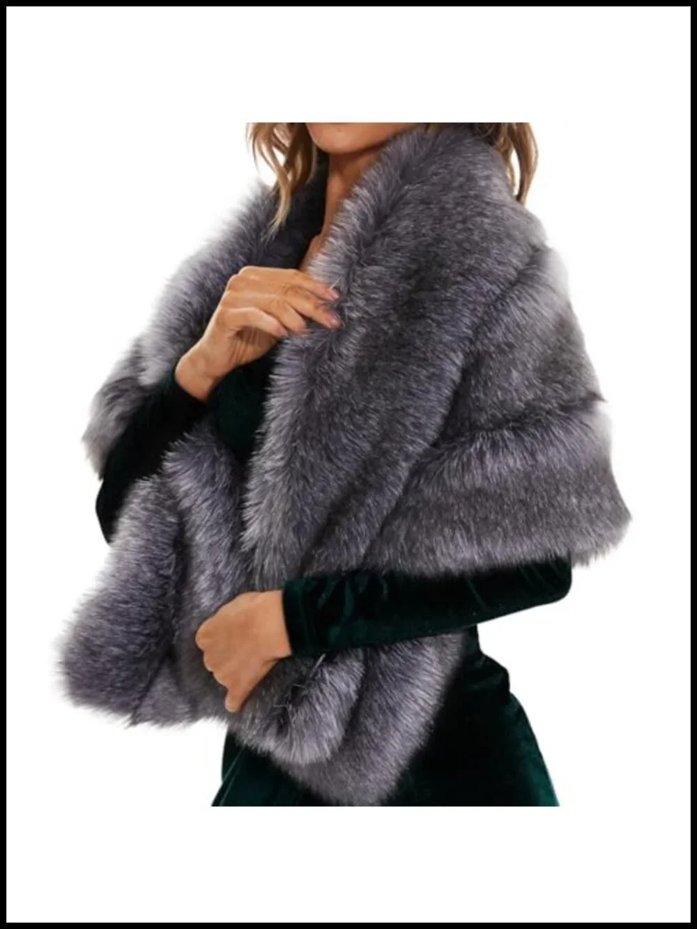 Faux Fur Shawl Wrap with Hidden Pockets for Wedding Bride Winter Cape